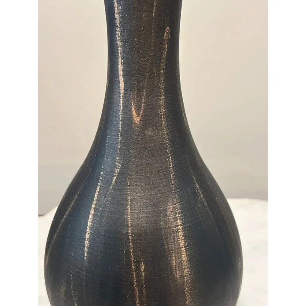 Black Ceramic Vase Antique Gold Distressedo Gothic Whimsigoth Decor